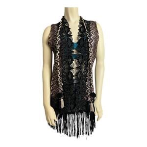 Boho Knit Vest Fringed Lace Sheer Festival Top Shirt Blouse My Story Paris